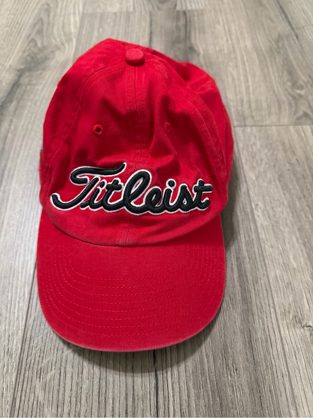 Titleist Red Curved Brim Hat with Black & White Script
